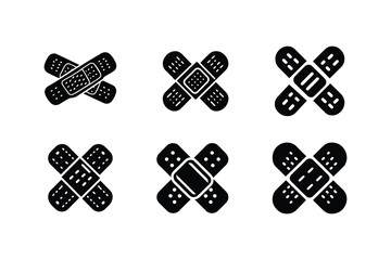 Collection of Black Bandage Icons for Medical and Healthcare Use