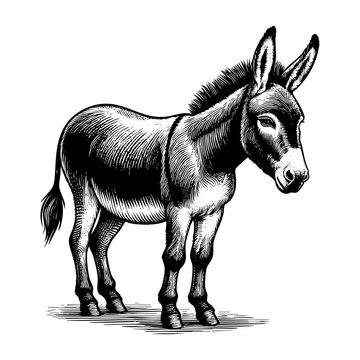 black and white donkey standing clip art preview