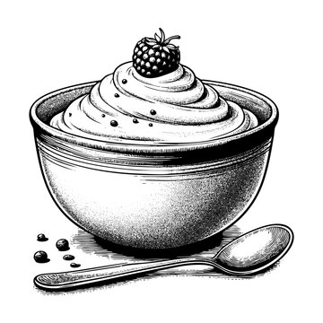 whipped cream bowl with blackberry and spoon clip art preview