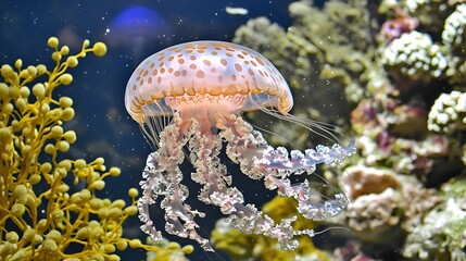 Underwater wonder jellyfish gliding through coral reef ocean depths marine life photography