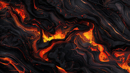 Obsidian Ember marble, bold black with glowing red and gold veins, striking and intense for contemporary decor