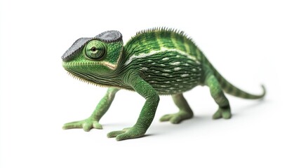 Fototapeta premium Young Chameleon in Profile against White Background. Possible use Educational or nature resource