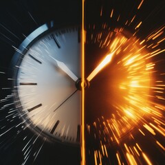 Abstract Clock Face Showing Passage of Time Between Past and Future Contrasting Artistic Visuals