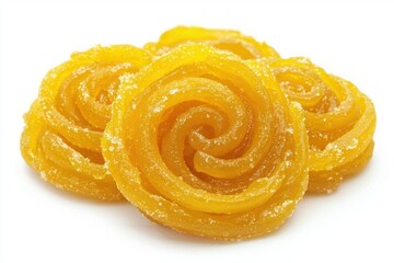 Delicious imarti jalebi a spiral sweet dessert bright studio shot on white background macro closeup traditional snack