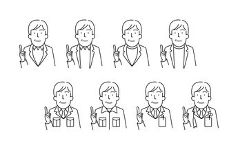 ジャケット、作業着、白衣を着た40から50代男性のシンプルな線画イラスト