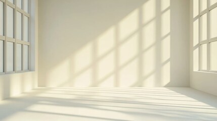 Fototapeta premium A minimalist white room with a large window and a minimalist white wall.