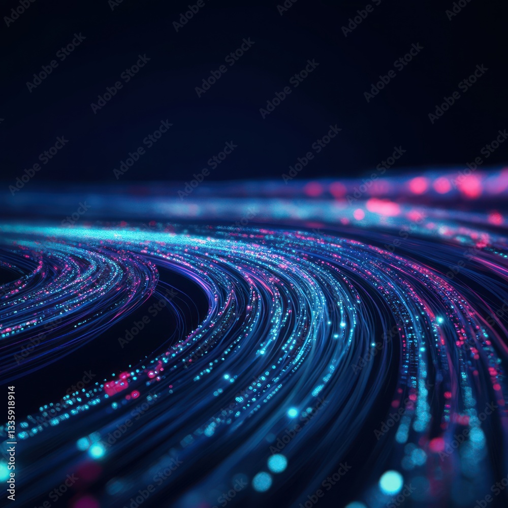 Wall mural vibrant wave of digital data flow against dark background for technology and science concepts