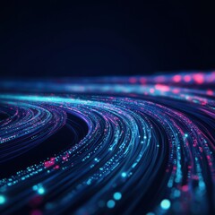 Vibrant wave of digital data flow against dark background for technology and science concepts