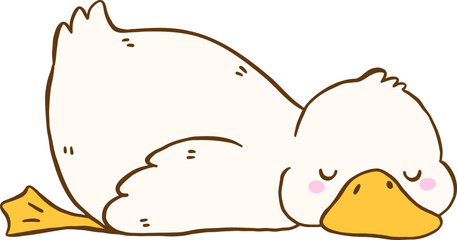 Cute Cartoon White Duck Sleeping Silly Hand Drawn Doodle