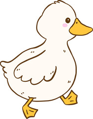 Cute Cartoon White Duck Walking Hand Drawn Doodle