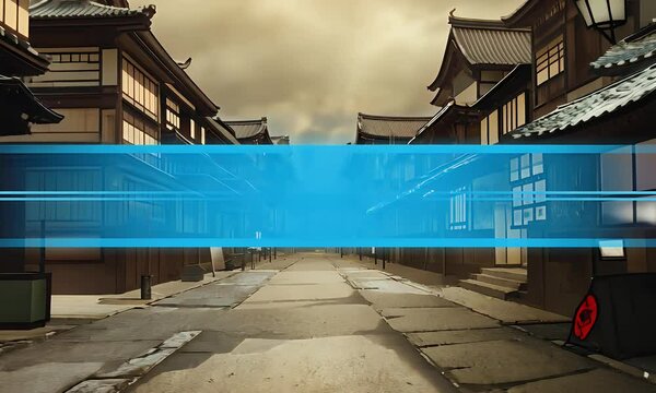 simple animated video combining structured solid colored designs with iconic asian landscapes, creating an artistic yet practical stinger transition