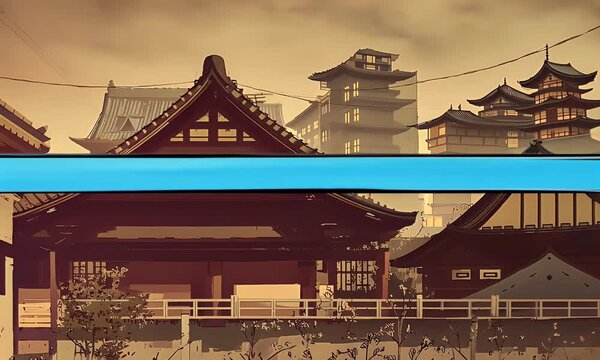 simple animated video capturing elegant transition between solid colored modern shapes and traditional asian buildings, perfect for professional stinger use