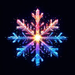 Pixel art sticker logo of a pixel snowflake with a glitch effect