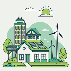 Eco Friendly Cityscape Vector Illustration Sustainable Urban Living with Modern Minimalist Design