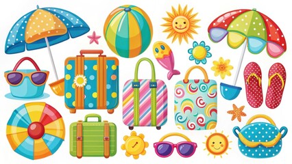 Fototapeta premium Colorful Summer Vacation Elements for Fun Beach Activities