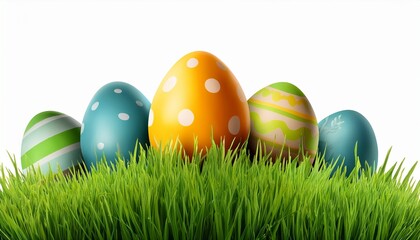 illustration of easter eggs in grass isolated on white background
