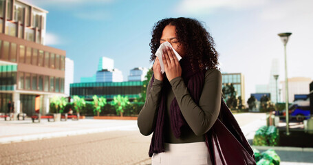 Woman With Allergy Outside In Spring