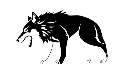 Fierce Black and White Wolf Silhouette – Aggressive Howling Wolf 