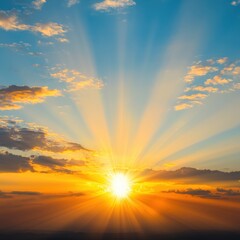 Fototapeta premium A sunrise with light bulb-shaped rays, representing the dawning of new ideas