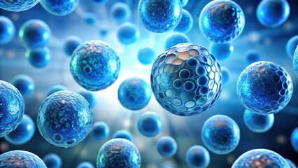 Microscopic Spheres in a Vibrant Blue Hue, Illustrating Cellular Structures and Biological Processes