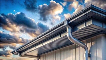 Modern Architectural Rain Gutter System and House Exterior Under a Dramatic Sky