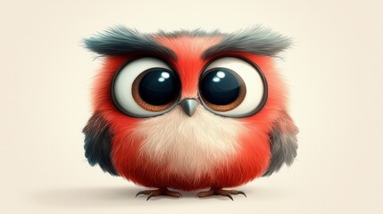 Fototapeta premium Adorable Reddish Orange Fluffy Cartoon Owl with Big Eyes Digital Illustration