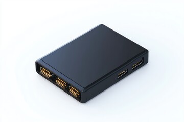 Sleek Black USB Hub Amplifier on White Background Perfect for Digital Connectivity and Data Transfer