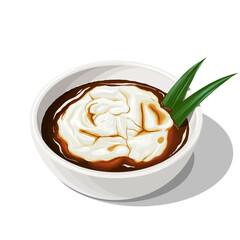 Traditional Rice Flour Porridge (Bubur Sumsum) Vector Illustration. Soft and Creamy Coconut Milk Dessert with Palm Sugar Syrup.