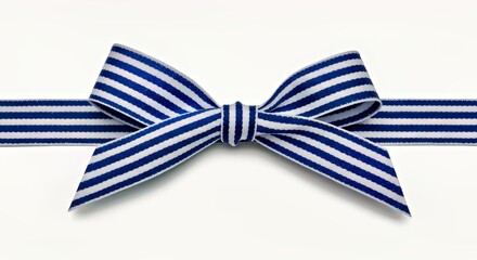 Obraz premium A Piece of Blue and White Striped Ribbon, Tied in a Neat Bow