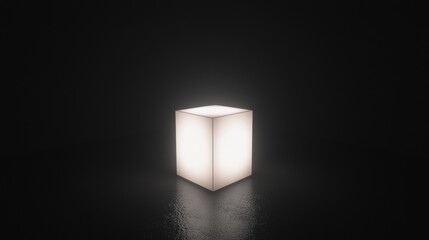 A white cube-shaped light in a dark room.