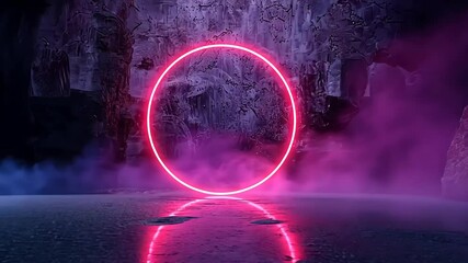 Neon ring in a rocky cavern - Powered by Adobe