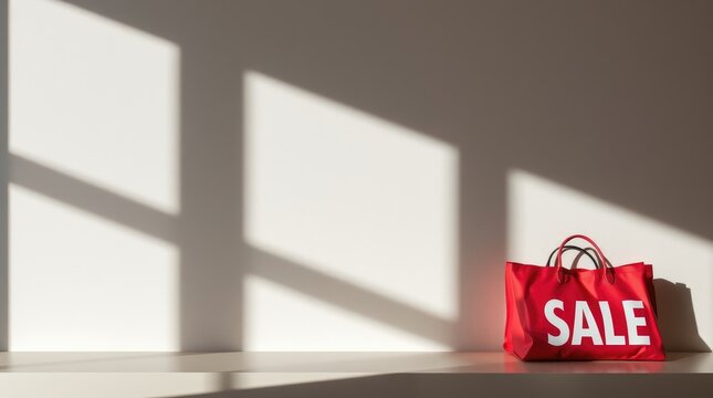 Stylish spring sale banner showcases a red shopping bag with bold sale text against a soft backdrop, ideal for seasonal promotions and marketing campaigns