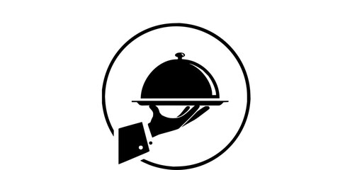 silhouette vector Silver serving cloche raised above empty golden plate, cut out
