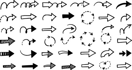 Set of squiggle line dashed arrows. Dash curved vector editable stroke arrows