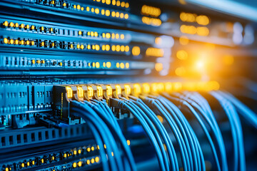 Server Rack Network Cables in Data Center