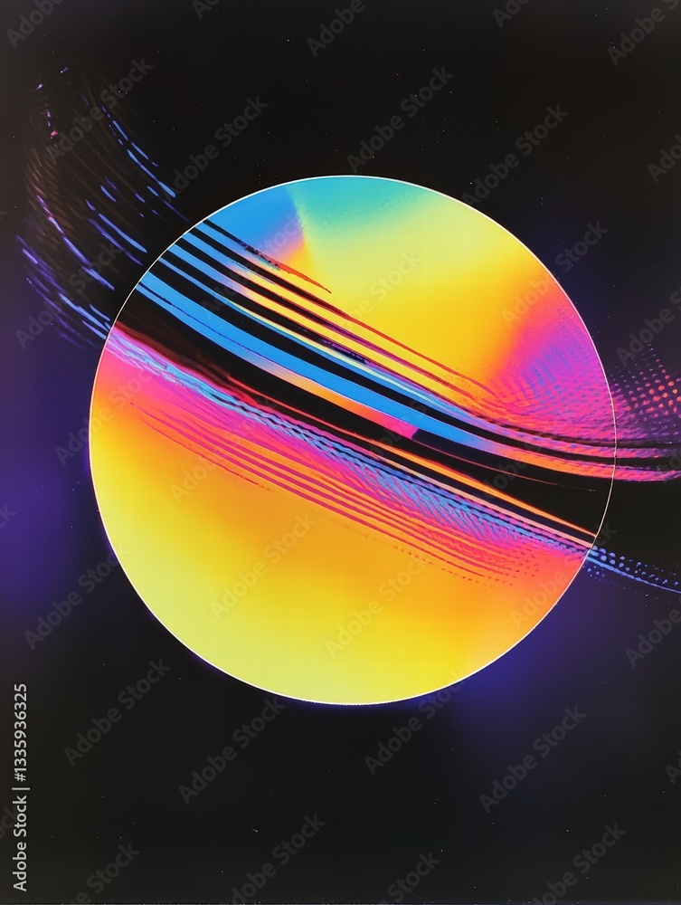 Poster colorful geometric circle design with radiating lines creating a dynamic and artistic composition