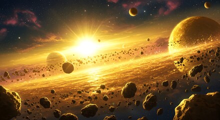 Exploring Golden Exoplanet System with Asteroid Belt and Glimmering Sun
