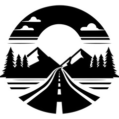 road and trees, vector illustration of a mountain landscape
