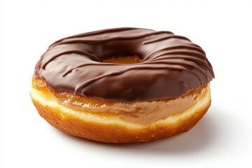 Delicious Brown Chocolate Frosted Filled Donut on White Background a Sweet Temptation of Bakery Delight