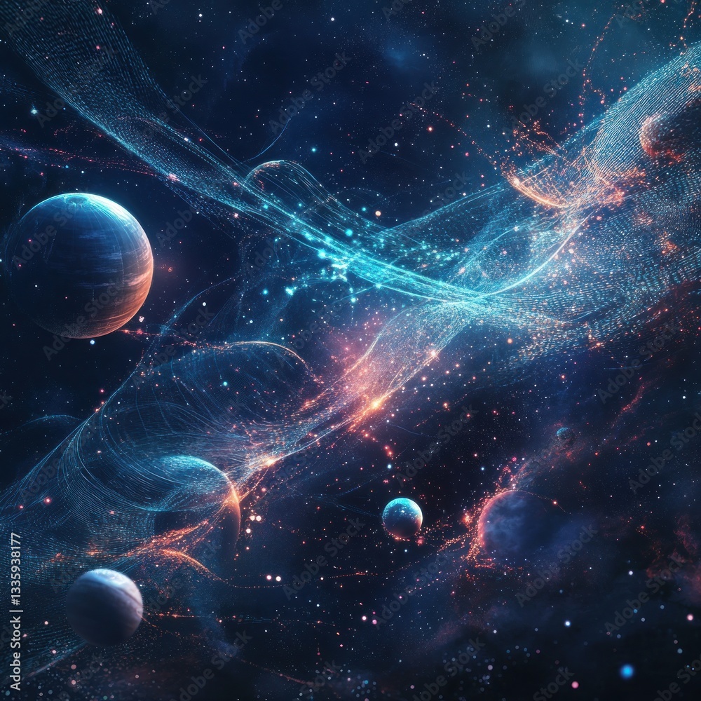 Poster cosmic ballet planets celestial streams ethereal nebulae astral wonders vibrant constellation inters