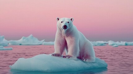 Naklejka premium Majestic Polar Bear on Iceberg in Serene Arctic Landscape at Sunset
