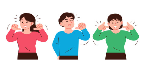Fototapeta premium People who point at themselves. They are confident and recommend themselves.