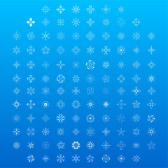 Set White Colleciton Line Snowflake Winter Decoration Elements Vector Design Style
