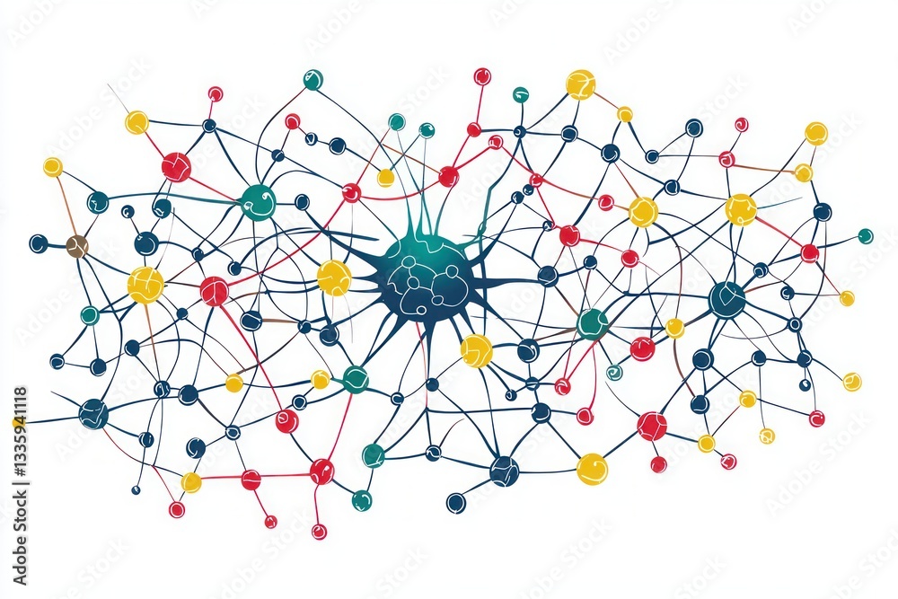 Poster Intricate Network Connection Interconnectedness in Vibrant Dots Abstract Illustration on White Background for Science
