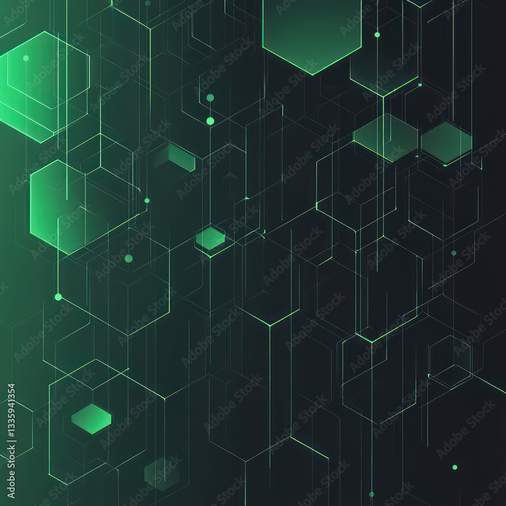 Aufkleber Geometric network of glowing green hexagons with abstract futuristic digital theme background style