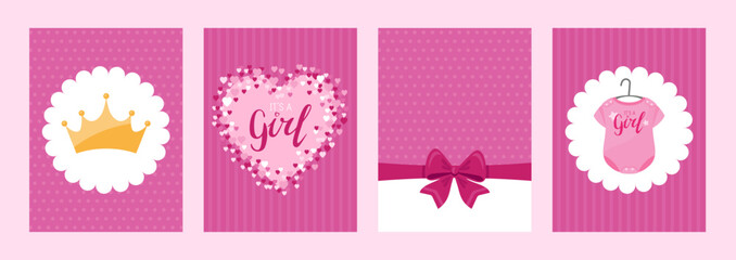 Set of banners. Its a Girl gender reveal. Cute for announcements, invitations, greeting cards or baby shower decor. Feminine, celebratory design.