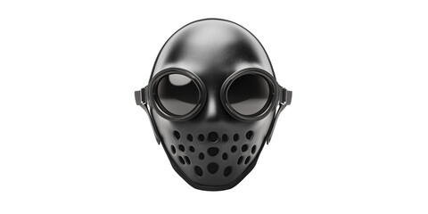 Glossy black mask: sleek and protective, with goggles and multiple air holes, modern design for style and safety, full face protection. Isolated, transparent background, png.