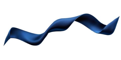 A sleek, flowing ribbon of sapphire blue, gracefully curving, creates a modern and elegant visual statement. Isolated, transparent background, png.
