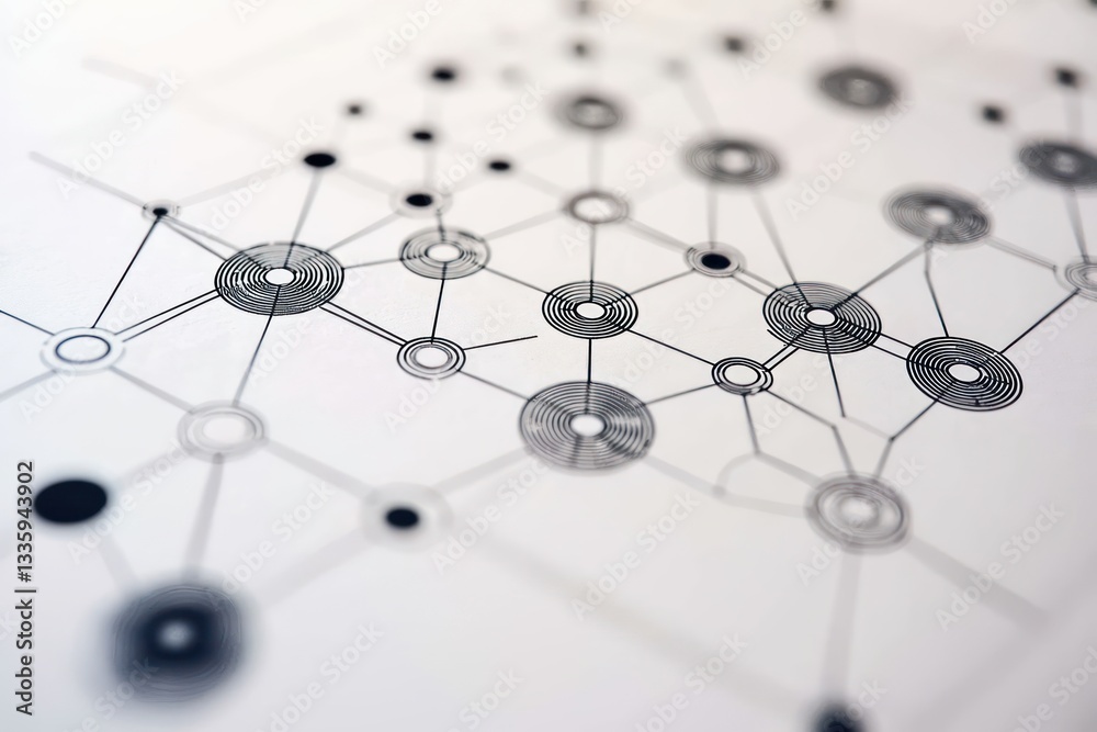 Aufkleber Network Structure Visual Representing Connection Interconnectivity and Data Flow on White Background