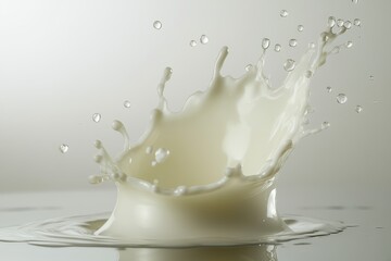 Milk Splash with Droplets on Neutral Background for Creative Use